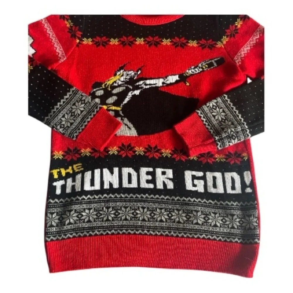 NUMSKULL-THE GOD OF THUNDER-THOR HOLIDAY SWEATER-MENS XS